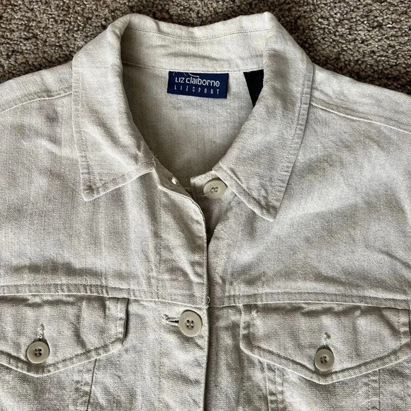 Liz Claiborne Liz Sport Womens 100% Linen Blazer Jacket Beach Boho Vintage Chic - Picture 2 of 11